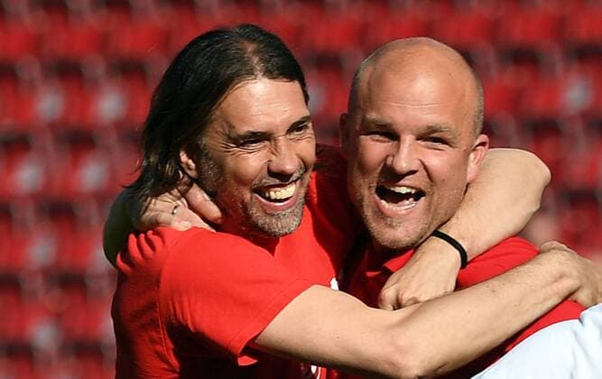 13.05.2017, xjhx, Fussball 1.Bundesliga, 1.FSV Mainz 05 - Eintracht Frankfurt, emspor, v.l. Trainer Martin Schmidt (FSV Mainz 05), Manager Sportlicher Leiter Rouven Schroeder (FSV Mainz 05) Mainz