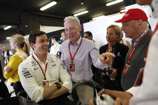 Motorsports: FIA Formula One World Championship WM Weltmeisterschaft 2017, Grand Prix of Spain, Toto Wolff (AUT, Mercedes AMG Petronas Formula One Team), Greg Maffei (President and CEO of Liberty Media Corporation), Niki Lauda (AUT, Mercedes AMG Petronas Formula One Team), Barcelona Spain xHOCHxZWEIx