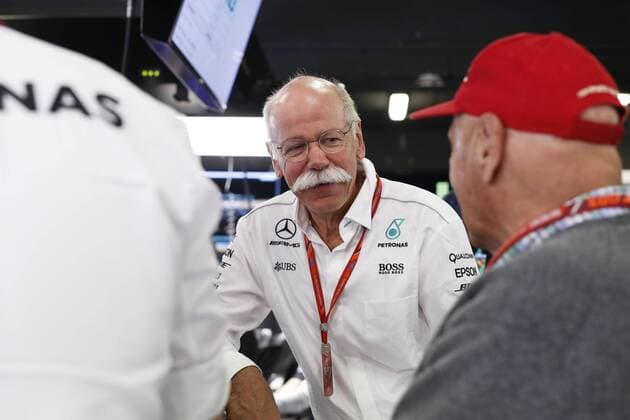 Motorsports: FIA Formula One World Championship WM Weltmeisterschaft 2017, Grand Prix of Spain, Dr. Dieter Zetsche (Chairman of the Board of Management of Daimler AG, Head of Mercedes-Benz Cars), Niki Lauda (AUT, Mercedes AMG Petronas Formula One Team), Barcelona Spain xHOCHxZWEIx