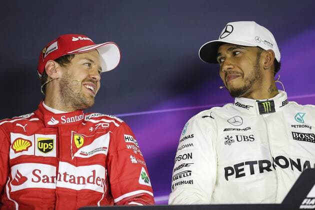 Jornada de clasifiación del Gran Premio de Espana en el circuito de Catalunya. En la imagen, Sebastian Vettel y Lewis Hamilton. Grand Prix of Spain qualifying round at Catalunya circuit. In this picture, Sebastian Vettel and Lewis Hamilton. xRVxRacingxPressx  RV RACING PRESS