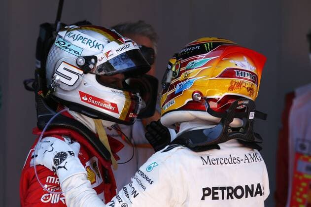 Bilder des Tages - SPORT Motorsports: FIA Formula One World Championship WM Weltmeisterschaft 2017, Grand Prix of Spain, 5 Sebastian Vettel (GER, Scuderia Ferrari), 44 Lewis Hamilton (GBR, Mercedes AMG Petronas F1 Team), Barcelona Spain xHOCHxZWEIx