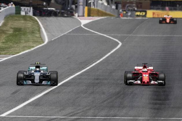 Motorsports: FIA Formula One World Championship WM Weltmeisterschaft 2017, Grand Prix of Spain, 77 Valtteri Bottas (FIN, Mercedes AMG Petronas F1 Team), 5 Sebastian Vettel (GER, Scuderia Ferrari), Barcelona Spain xHOCHxZWEIx
