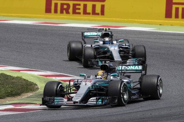 Motorsports: FIA Formula One World Championship WM Weltmeisterschaft 2017, Grand Prix of Spain, 44 Lewis Hamilton (GBR, Mercedes AMG Petronas F1 Team), 77 Valtteri Bottas (FIN, Mercedes AMG Petronas F1 Team), Barcelona Spain xHOCHxZWEIx