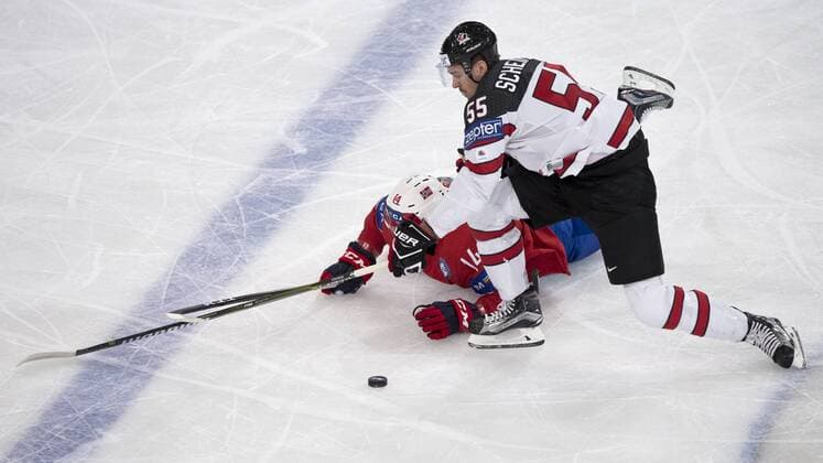 From left: Mark Scheifele of Canada and Dennis Sveum of Norway in action during the Ice hockey Eishockey World Championships group B match between Canada and Norway in the AccorHotels Arena in Paris, France, Monday, May 15, 2017. (CTKxPhoto MichalxKamaryt) CTKPhotoP201705150761601  kmt 2