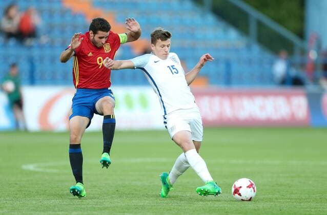 U-17 Finals ENG-SPA - Varazdin, Croatia 19.05.2017., Varazdin, Croatia - UEFA U-17 European Championship EM Europameisterschaft finals, England vs Spain. Abel Ruiz, Alexander Denny.  SanjinxStrukic PIXSELL