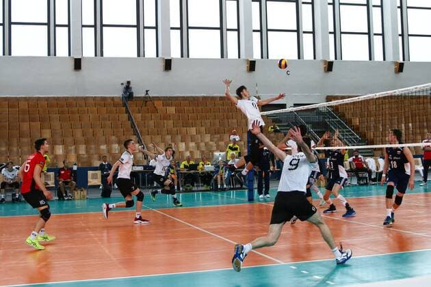 Volleyball, Herren U21 U 21 Saison 2016 17, WM-Quali, Deutschland - Polen, Julian Zenger (Nr. 16, Deutschland U21), Corbin Balster (Nr. 7, Deutschland U21), Linus Weber (Nr. 10, Deutschland U21), Tobias Krick (Nr. 11, Deutschland U21), Egor Bogachev (Nr. 9, Deutschland U21), 21.05.17, Copyright: xMichaelxHundtx xMatthiasxKochx
