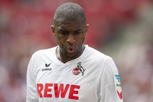 Anthony MODESTE (K, mi.), Blick nach unten, heftig atmend. Fussball 1. Bundesliga, 34. Spieltag, 1. FC Koeln (K) - 1. FSV Mainz 05, 2:0, am 20.05.2017 in Koeln (Köln) Deutschland. Â