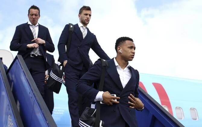 Previews - UEFA Europa League Final 170523 STOCKHOLM, SWEDEN - MAY 23: Kenny Tete of Ajax arrives with team mates ahead of the UEFA Europa League Final between Ajax and Manchester United ManU at Friends Arena on May 23, 2017 in Stockholm, Sweden. (Photo by Jan Kruger - UEFA) Local Caption Kenny Tete I denna handout-bild fran UEFA den 23 maj 2017 i Stockholm.  Copyright: JanxKrugerx-xUEFA BB170523BB210