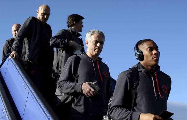 Previews - UEFA Europa League Final 170523 STOCKHOLM, SWEDEN - MAY 23: In this handout image provided by UEFA, Manchester United ManU manager Jose Mourinho and Anthony Martial arrive ahead of the UEFA Europa League Final between Ajax and Manchester United at Stockholm Arlanda Airport on May 23, 2017 in Stockholm, Sweden. (Photo by Jan Kruger - UEFA) Local Caption Jose Mourinho; Anthony MartialI denna handout-bild fran UEFA den 23 maj 2017 i Stockholm.  Copyright: JanxKrugerx-xUEFA BB170523BB322