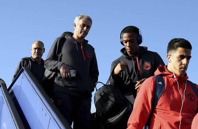 Previews - UEFA Europa League Final 170523 STOCKHOLM, SWEDEN - MAY 23: In this handout image provided by UEFA, Manchester United ManU manager Jose Mourinho and Anthony Martial arrive ahead of the UEFA Europa League Final between Ajax and Manchester United at Stockholm Arlanda Airport on May 23, 2017 in Stockholm, Sweden. (Photo by Jan Kruger - UEFA) Local Caption Jose Mourinho; Anthony MartialI denna handout-bild fran UEFA den 23 maj 2017 i Stockholm.  Copyright: JanxKrugerx-xUEFA BB170523BB324