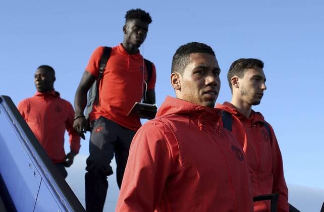 Previews - UEFA Europa League Final 170523 STOCKHOLM, SWEDEN - MAY 23: In this handout image provided by UEFA, Chris Smalling of Manchester United ManU arrives ahead of the UEFA Europa League Final between Ajax and Manchester United at Stockholm Arlanda Airport on May 23, 2017 in Stockholm, Sweden. (Photo by Jan Kruger - UEFA) Local Caption Chris SmallingI denna handout-bild fran UEFA den 23 maj 2017 i Stockholm.  Copyright: JanxKrugerx-xUEFA BB170523BB333