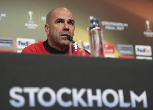 UEFA Europa League Final - Ajax press conference PK Pressekonferenz 170523 Ajax head coach Peter Bosz during a press conference prior to their UEFA Europa League final match against Manchester UnitedI denna handout-bild fran UEFA den 23 maj 2017 i Stockholm.  Copyright: UEFA BB170523BB334
