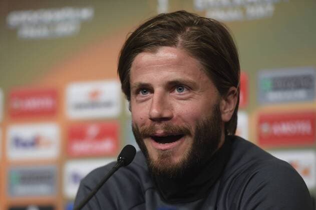 Lasse Schöne (Ajax) 170523 Lasse Schöne of Ajax during a press conference PK Pressekonferenz prior to their UEFA Europa League final match against Manchester UnitedI denna handout-bild fran UEFA den 23 maj 2017 i Stockholm.  Copyright: UEFA BB170523BB352