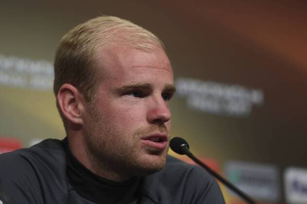 Davy Klaassen (Ajax) 170523 Davy Klaassen of Ajax during a press conference PK Pressekonferenz prior to their UEFA Europa League final match against Manchester UnitedI denna handout-bild fran UEFA den 23 maj 2017 i Stockholm.  Copyright: UEFA BB170523BB356