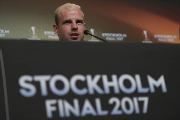 Davy Klaassen (Ajax) 170523 Davy Klaassen of Ajax during a press conference PK Pressekonferenz prior to their UEFA Europa League final match against Manchester UnitedI denna handout-bild fran UEFA den 23 maj 2017 i Stockholm.  Copyright: UEFA BB170523BB359