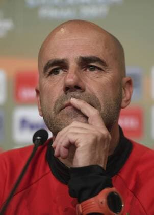 Peter Bosz (Ajax head coach) 170523 Ajax head coach Peter Bosz during a press conference PK Pressekonferenz prior to their UEFA Europa League final match against Manchester UnitedI denna handout-bild fran UEFA den 23 maj 2017 i Stockholm.  Copyright: UEFA BB170523BB361