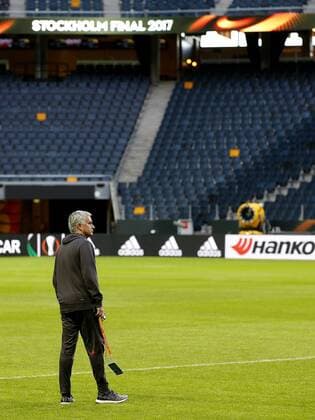 Manchester United ManU manager Jose Mourinho takes a walk on the pitch ahead of the UEFA Europa League Final at the Friends Arena, Stockholm. Picture date: May 23rd, 2017. Pic credit should read: Matt McNulty Sportimage EDITORIAL USE ONLY. No use with unauthorised audio, video, data, fixture lists, club league logos or live services. Online in-match use limited to 120 images, no video emulation. No use in betting, games or single club league player publications.