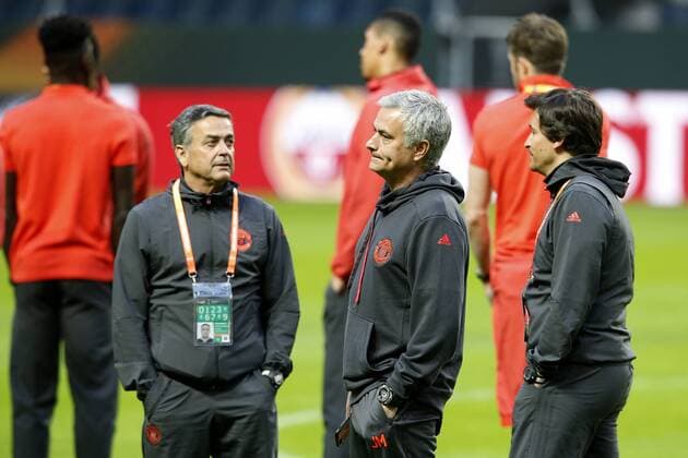 Manchester United ManU manager Jose Mourinho and his coaching staff take a walk around the pitch ahead of the UEFA Europa League Final at the Friends Arena, Stockholm. Picture date: May 23rd, 2017. Pic credit should read: Matt McNulty Sportimage EDITORIAL USE ONLY. No use with unauthorised audio, video, data, fixture lists, club league logos or live services. Online in-match use limited to 120 images, no video emulation. No use in betting, games or single club league player publications.