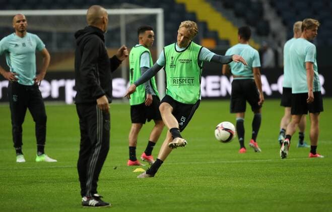 SOCCER - UEFA EL, Ajax vs Manchester SOLNA,SWEDEN,23.MAY.17 - SOCCER - UEFA Europa League, final, Ajax Amsterdam vs Manchester United ManU preview, final training Ajax. Image shows Kasper Dolberg (Ajax). GEPAxpictures xAndreasxPranter