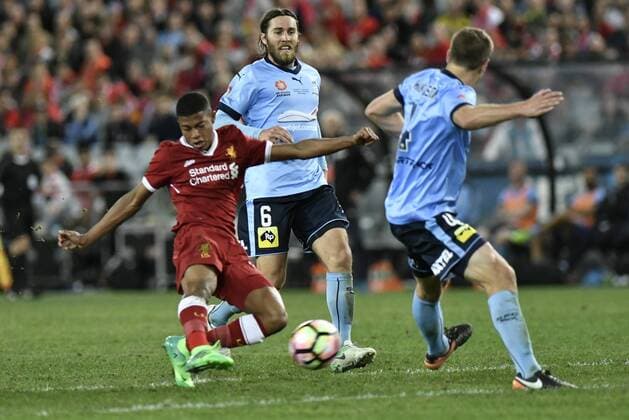 May 24th 2017, ANZ Stadium, Sydney, NSW, Australia; Post-season friendly football, Sydney FC versus Liverpool FC; Liverpool forward Rhian Brewster takes a shot; xNigelxOwenx  ActionPlus11883040