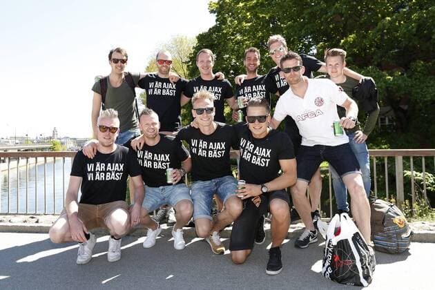 Ajax fans with we are Ajax, we are the best in Swedish languagebefore the UEFA Europa League final match between Ajax Amsterdam and Manchester United ManU on May 24, 2017 in Stockholm, Sweden Ajax fans in Stockholm UEFA Europa League 2016 2017 xVIxVIxImagesx xMauricexvanxSteenxIVx 7860586