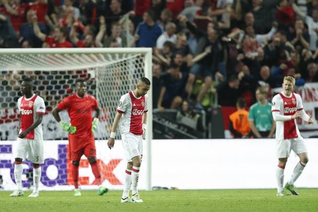 Davinson Sanchez of Ajax, goalkeeper Andre Onana of Ajax, Hakim Ziyech of Ajax, Matthijs de Ligt of Ajaxduring the UEFA Europa League final match between Ajax Amsterdam and Manchester United ManU at the Friends Arena on May 24, 2017 in Stockholm, Sweden Ajax v Manchester United UEFA Europa League 2016 2017 xVIxVIxImagesx xMauricexvanxSteenxIVx 7861818