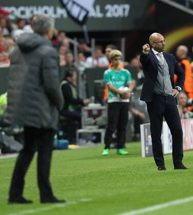 May 24, 2017 - Stockholm, Sweden - Ajax Dutch head coach Peter Bosz (R) reacts during the UEFA Europa League final football match Ajax Amsterdam v Manchester United ManU on May 24, 2017 at the Friends Arena in Solna outside Stockholm Ajax v Manchester United - UEFA Europa League Final  - ZUMAn230 20170524_zaa_n230_206 Copyright: xAhmadxMorax