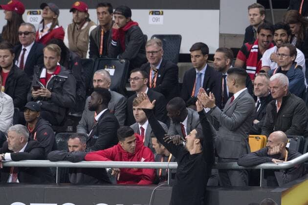 170524 Manchester Uniteds Zlatan Ibrahimovic jublar vid planen under finalen i Europa League mellan Ajax och Manchester United ManU den 24 maj 2017 i Stockholm.  Copyright: JOELxMARKLUND BB170524JM026