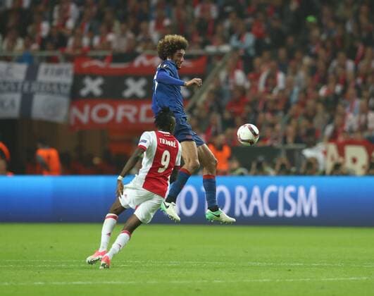 May 24, 2017 - Stockholm, Sweden - Manchester United ManU s Belgian midfielder Marouane Fellaini (blue) plays the ball during the UEFA Europa League final football match Ajax Amsterdam v Manchester United on May 24, 2017 at the Friends Arena in Solna outside Stockholm. Ajax v Manchester United - UEFA Europa League Final  - ZUMAn230 20170524_zaa_n230_227 Copyright: xRaddadxJebarahx