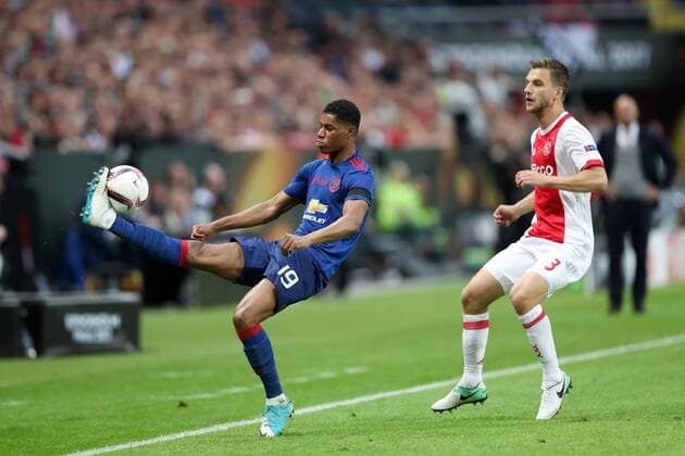 SOLNA 24.05.2017 FINALOWY MECZ LIGA EUROPY SZTOKHOLM SEZON 2016 17 --- UEFA EUROPA LEAGUE FINAL MATCH STOCKHOLM: AJAX AMSTERDAM - Manchester United ManU FC MARCUS RASHFORD JOEL VELTMAN FOT. PIOTR KUCZA FOTOPYK NEWSPIX.PL --- Newspix.pl  170524PYK0028