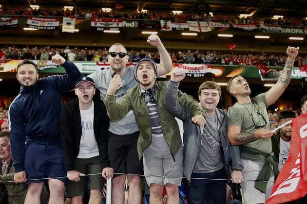 Manchester United ManU fans celebrate after the UEFA Europa League Final match at the Friends Arena, Stockholm. Picture date: May 24th, 2017.Picture credit should read: Matt McNulty Sportimage EDITORIAL USE ONLY. No use with unauthorised audio, video, data, fixture lists, club league logos or live services. Online in-match use limited to 120 images, no video emulation. No use in betting, games or single club league player publications.