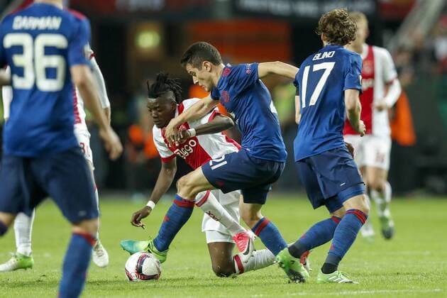 (L-R) Matteo Darmian of Manchester United ManU Bertrand Traore of Ajax, Ander Herrera of Manchester United, Daley Blind of Manchester Unitedduring the UEFA Europa League final match between Ajax Amsterdam and Manchester United at the Friends Arena on May 24, 2017 in Stockholm, Sweden Ajax v Manchester United UEFA Europa League 2016 2017 xVIxVIxImagesx xMauricexvanxSteenxIVx 7863971