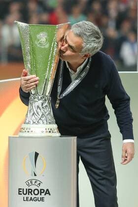 May 25, 2017 - Stockholm, Sweden - Manchester United ManU s Portuguese manager Jose Mourinho kisses the trophy after the UEFA Europa League final football match Ajax Amsterdam v Manchester United on May 24, 2017 at the Friends Arena in Solna outside Stockholm. Ajax v Manchester United - UEFA Europa League Final  - ZUMAn230 20170525_zaa_n230_095 Copyright: xFotoxOlimpikx