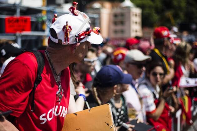 May 26, 2017 - Monaco, Monaco - Michael Schumacher and Ferrari fan with a fantastic cap during the Monaco Grand Prix of the FIA Formula 1 championship, at Monaco on 26th of 2017. F1 Grand Prix of Monaco - Previews  - ZUMAn230 20170526_zaa_n230_251 Copyright: xXavierxBonillax