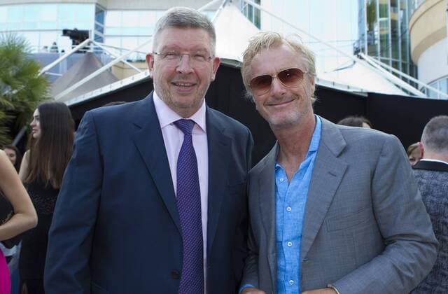 Monaco, Monte Carlo - May 26, 2017: Amber Lounge Fashion Show Monaco with Ross Brawn (left) and F1 Pilot Eddie Irvine Amber Lounge Fashion Show Monaco 2017