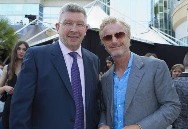 Monaco, Monte Carlo - May 26, 2017: Amber Lounge Fashion Show Monaco with Ross Brawn (left) and F1 Pilot Eddie Irvine Amber Lounge Fashion Show Monaco 2017