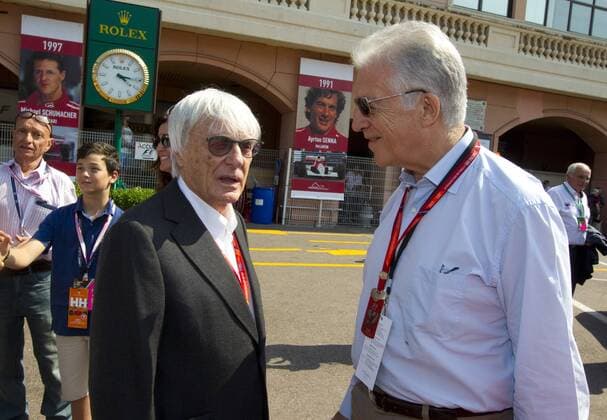 Monaco, Monte Carlo - May 26, 2017: FIA Formula One World Championship WM Weltmeisterschaft Bernie Ecclestone and Piero Ferrari Monaco F1 Grand Prix 2017, Bernie Ecclestone