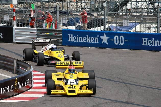 Monaco Grand Prix, Monte Carlo 24 - 28 May 2017 26.05.2017 - Jean-Pierre Jabouille, Renault RS01 and Alain Prost (FRA) Renault F1 Team Special Advisor, Renault RE40 