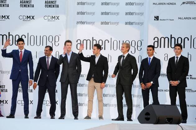 Monaco Grand Prix, Monte Carlo 24 - 28 May 2017 (L to R): Esteban Ocon (FRA) Sahara Force India F1 Team; Marc Gene (ESP) Ferrari Test Driver; Daniil Kvyat (RUS) Scuderia Toro Rosso; Stoffel Vandoorne (BEL) McLaren; Marcus Ericsson (SWE) Sauber F1 Team; Pascal Wehrlein (GER) Sauber F1 Team; Charles Leclerc (MON) Ferrari Development Driver, at the Amber Lounge Fashion Show. 26.05.2017. 