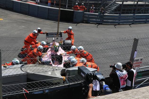 May 27th 2017, Monaco; F1 Grand Prix of Monaco Friday qualifying sessions day; Esteban Ocon - Sahara Force India VJM10 crashed in Practice 3 xLeannexBoonx  ActionPlus11883959