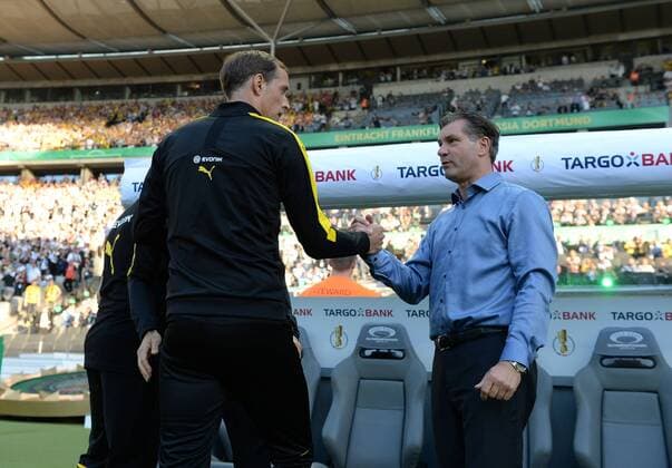 Fussball, Herren, Saison 2016 2017, 74. Finale um den DFB-Pokal in Berlin, Eintracht Frankfurt - Borussia Dortmund, v. l. Trainer Thomas Tuchel (Borussia Dortmund), Sportdirektor Michael Zorc vor dem Spiel, 27.05. 2017, Copyright: xMatthiasxKochx