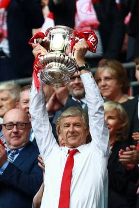 Arsene Wenger (Arsenal manager) celebrates after winning the Emirates FA Cup Final between Arsenal and Chelsea at Wembley Stadium, London, on May 27, 2017. 