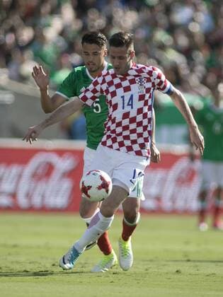May 27, 2017 - Los Angeles, California, U.S - Capitan Duje Cop 14 of Croatia scores a goal during their friendly game with Mexico on Saturday May 27, 2017 at Los Angeles Coliseum in Los Angeles, California. Mexico vs. Croatia. Mexico vs. Croatia - ZUMAp124 20170527_zaa_p124_004 Copyright: xJavierxRojasx