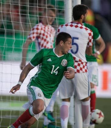 May 27, 2017 - Los Angeles, California, U.S - Javier Chicharito Hernandez 14 of Mexico celebrates a goal during their friendly game with Croatia on Saturday May 27, 2017 at Los Angeles Coliseum in Los Angeles, California. Hernandez scored his 47th goal for Mexico to set the national team Nationalteam s all-time record. Croatia defeated Mexico 2-1. Mexico vs. Croatia - ZUMAp124 20170527_zaa_p124_008 Copyright: xJavierxRojasx