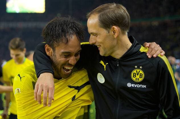 Fussball Berlin Olympiastadion 27.05.2017 DFB Pokalfinale Eintracht Frankfurt geg Borussia Dortmund 1 : 2 vlnr Pierre Emerick AUBAMEYANG 17 BoDo Thomas TUCHEL Chefrainer BoDo