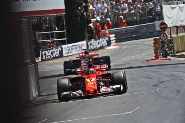 Kimi Raikkoenen (Scuderia Ferrari) fuehrt vor Sebastian Vettel (Scuderia Ferrari), Grosser Preis von Monaco 2017, Motorsport, Formel 1, Rennen, 28.05.2017, Monte Carlo Copyright: xAndre Eibner-Pressefotox EP_JAE