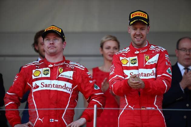 Monaco Grand Prix, Monte Carlo 24 - 28 May 2017 28.05.2017 - Race, 2nd place Kimi Raikkonen (FIN) Scuderia Ferrari SF70H and Sebastian Vettel (GER) Scuderia Ferrari SF70H race winner 