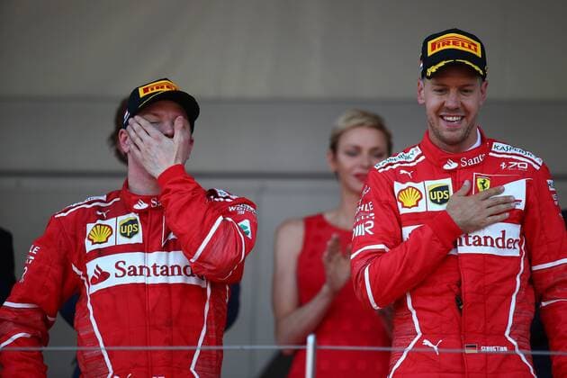 Themen der Woche - SPORT Bilder des Tages - SPORT Monaco Grand Prix, Monte Carlo 24 - 28 May 2017 28.05.2017 - Race, 2nd place Kimi Raikkonen (FIN) Scuderia Ferrari SF70H and Sebastian Vettel (GER) Scuderia Ferrari SF70H race winner 