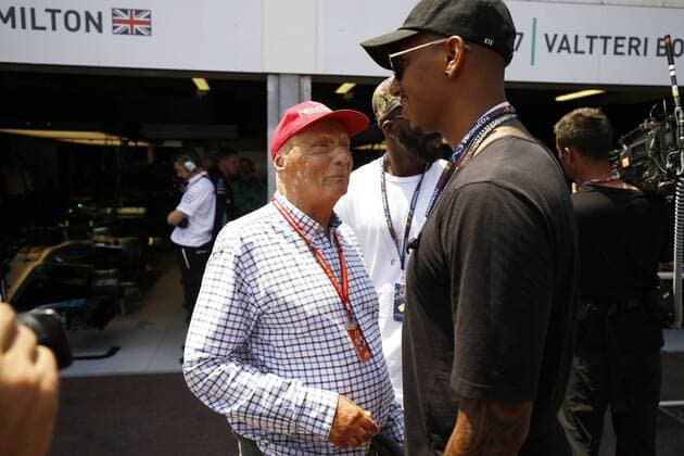 Motorsports: FIA Formula One World Championship WM Weltmeisterschaft 2017, Grand Prix of Monaco, Niki Lauda (AUT, Mercedes AMG Petronas Formula One Team), Jerome Boateng Monte Carlo Monaco xHOCHxZWEIx