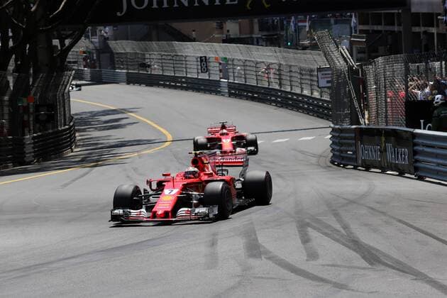 Monaco Grand Prix, Monte Carlo 24 - 28 May 2017 28.05.2017 - Race, Kimi Raikkonen (FIN) Scuderia Ferrari SF70H leads Sebastian Vettel (GER) Scuderia Ferrari SF70H 